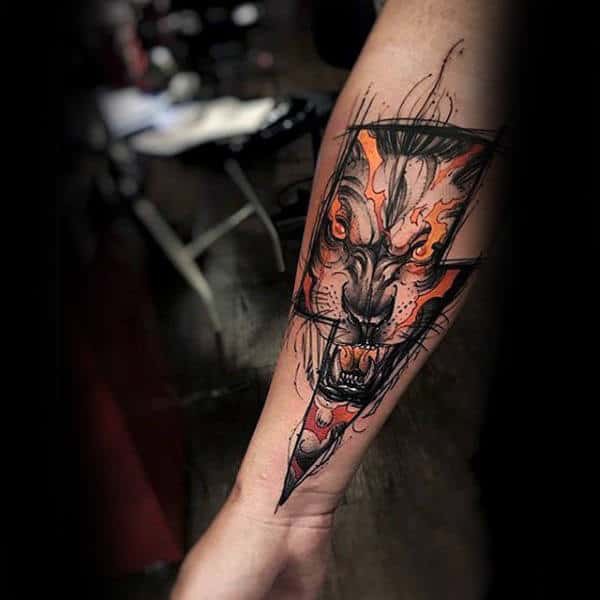 Comic Book Snarling Wolf Tattoo Tattoo Design