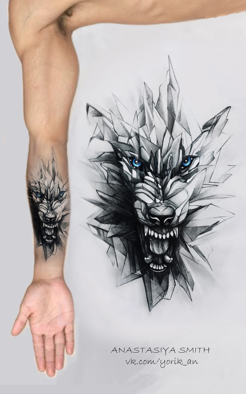 Exploding Wolf Face Optical Illusion Tattoo Tattoo Design