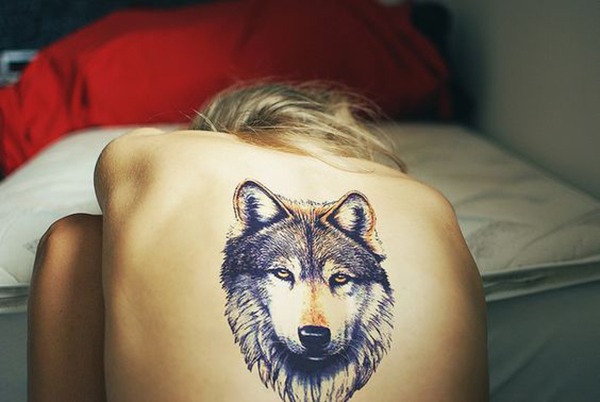Large, Two-Tone Wolf Back Tattoo Tattoo Design