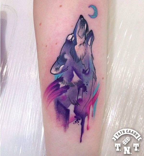 Neon Howling Wolf Tattoo Tattoo Design