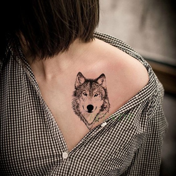 Realistic Furry Wolf Collarbone Tattoo Tattoo Design