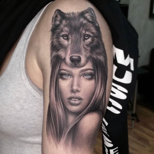 Seductive Wolf Maiden Bicep Tattoo Tattoo Design