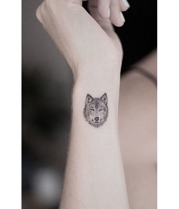 Tiny Realistic Wolf Face Tattoo Tattoo Design