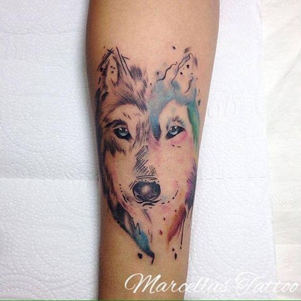 Watercolor Aurora Borealis Wolf Tattoo Ideas Tattoo Design