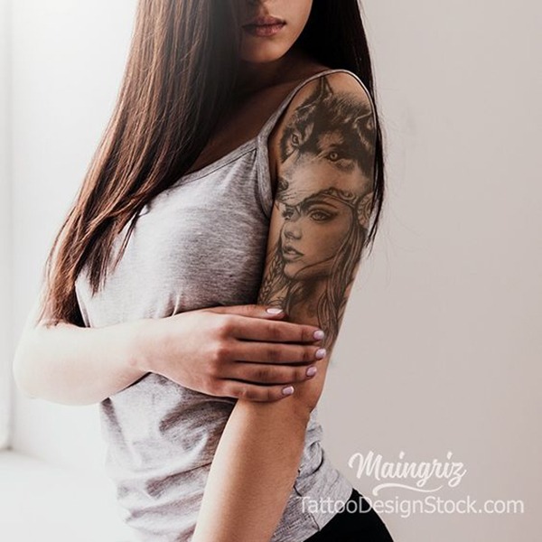 Wild Wolf Warrior Goddess Bicep Tattoo Tattoo Design