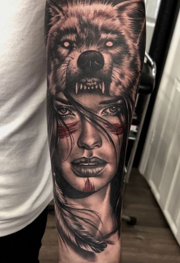 Wolf Spirit Warrior Maiden Tattoo Tattoo Design