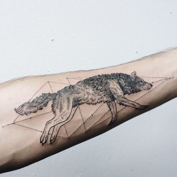 Wolf Tattoo Ideas with Geometric Triangles Tattoo Design