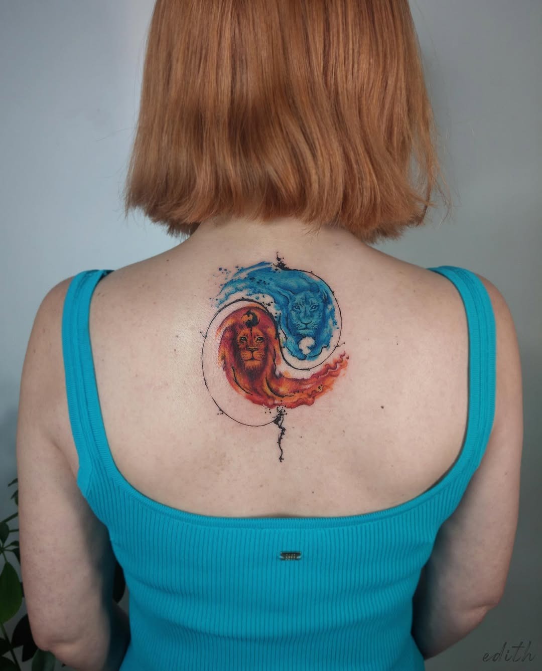 Colorful yin yang design with lion imagery Tattoo Design