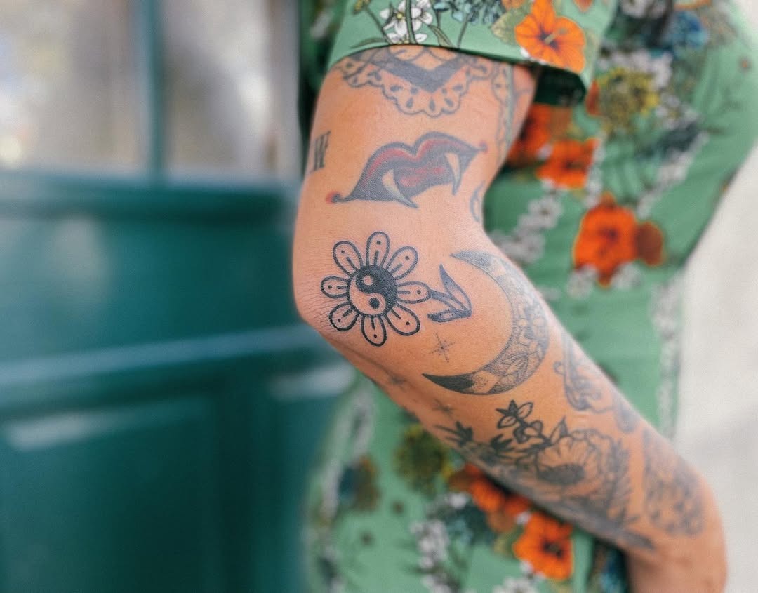 Intricate floral and crescent moon tattoo design Tattoo Design