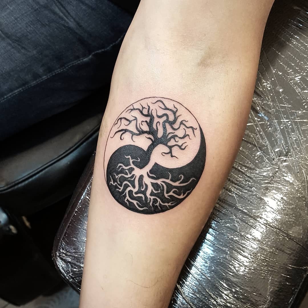 Intricate tree within yin yang tattoo design Tattoo Design