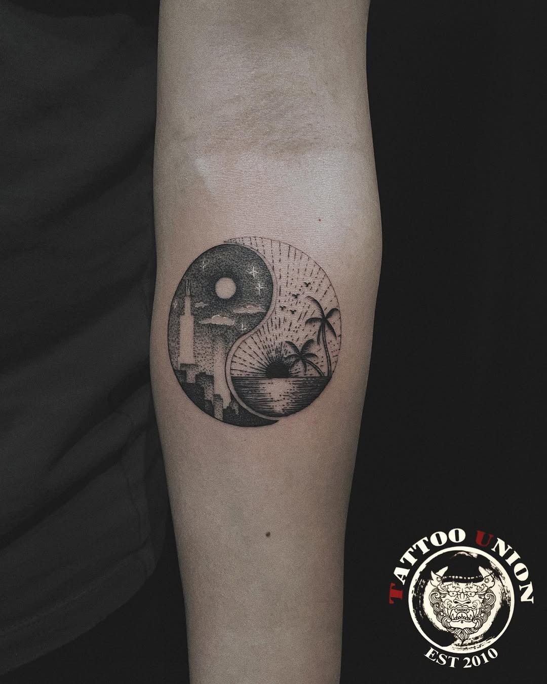 Intricate yin yang tattoo with nature elements Tattoo Design