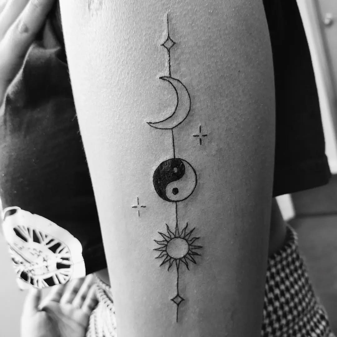 Stylish Yin Yang with Celestial Symbols Tattoo Design