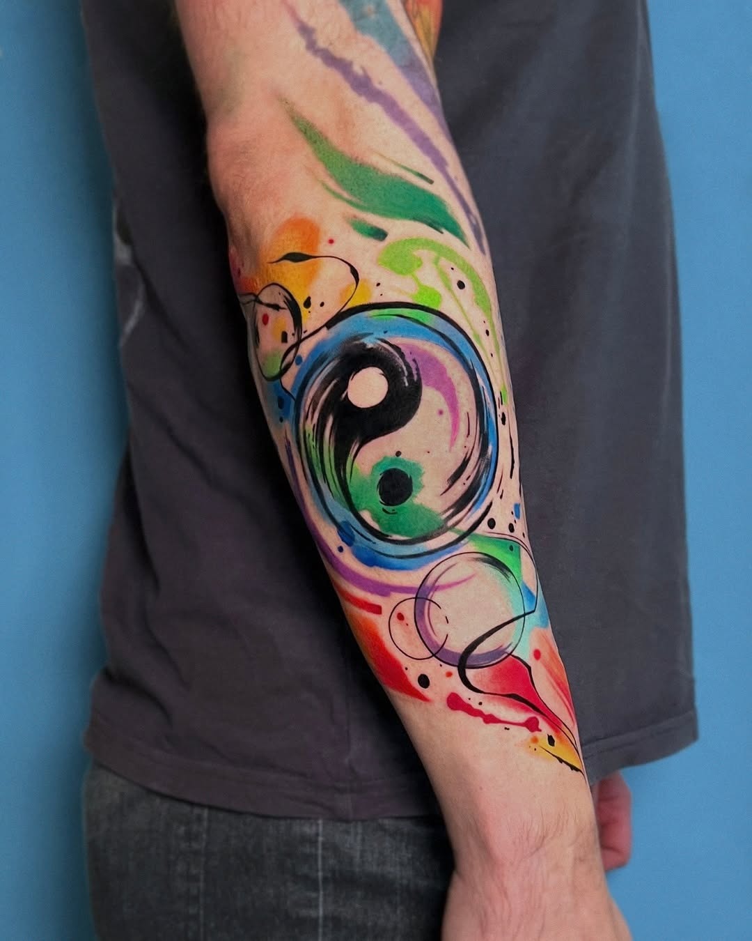 Vibrant Yin Yang Tattoo With Colorful Swirls Tattoo Design