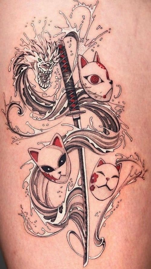 Cherry Blossom Sword Tattoo Design