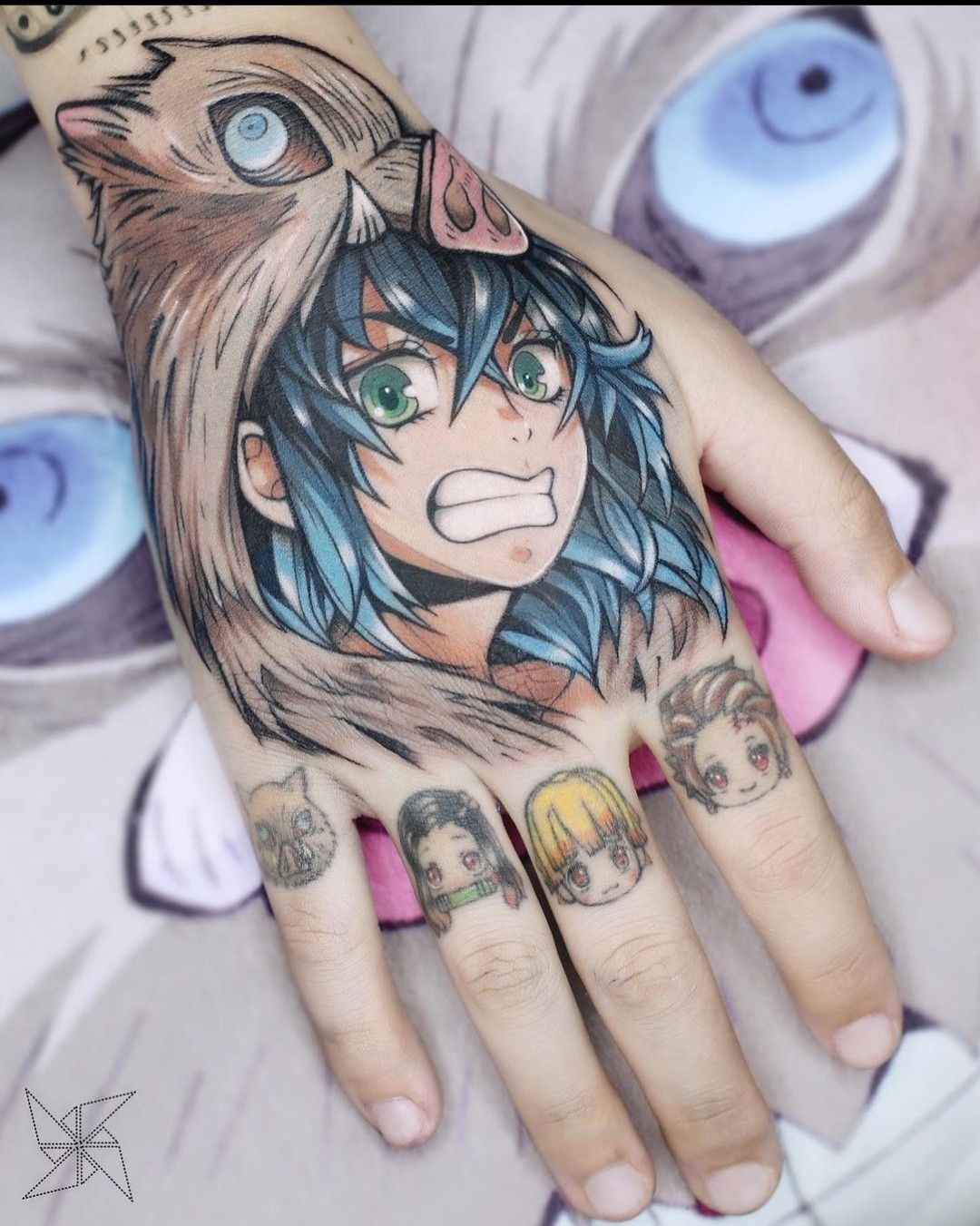 Chibi Hand Tattoo With The Gang Tattoo Design