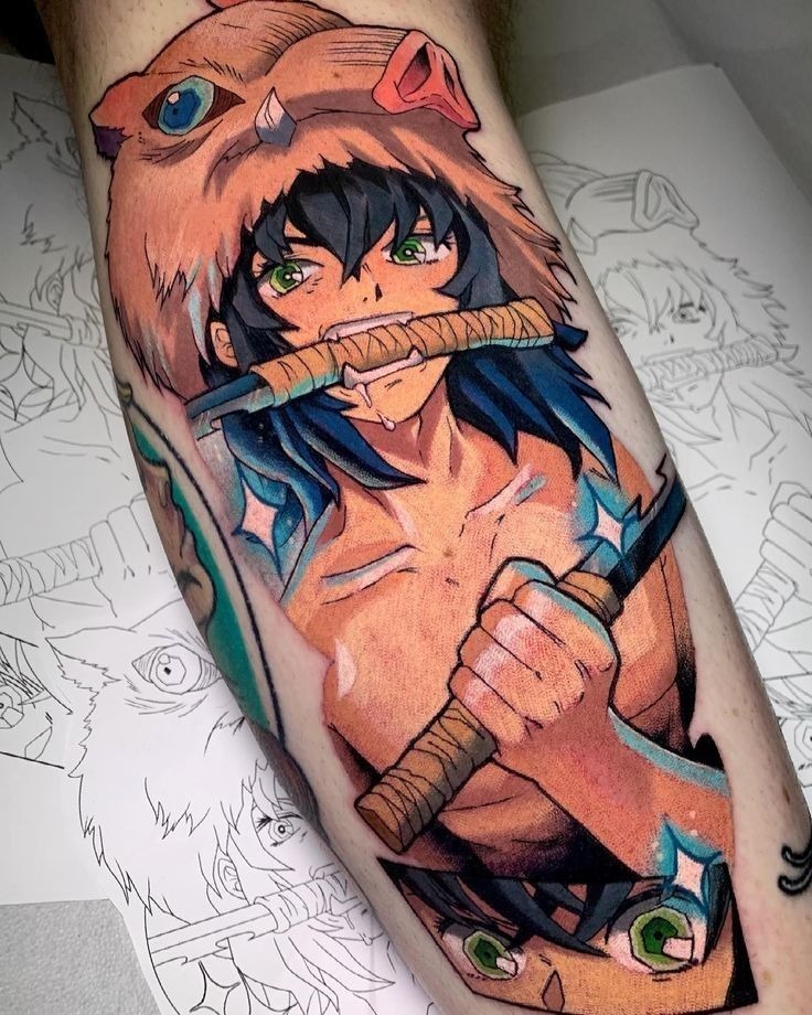 Fine Line Inosuke Portrait Tattoo Design