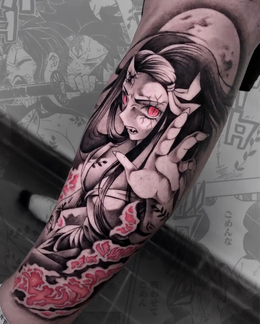 Heavy-Drama Nezuko Demon Form Tattoo Tattoo Design