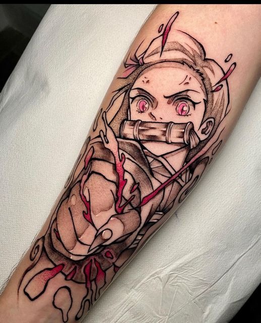 Nezuko Forearm Linework Tattoo Tattoo Design