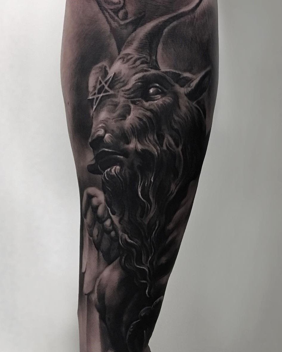 Black-and-Gray Goat Demon Tattoo Design