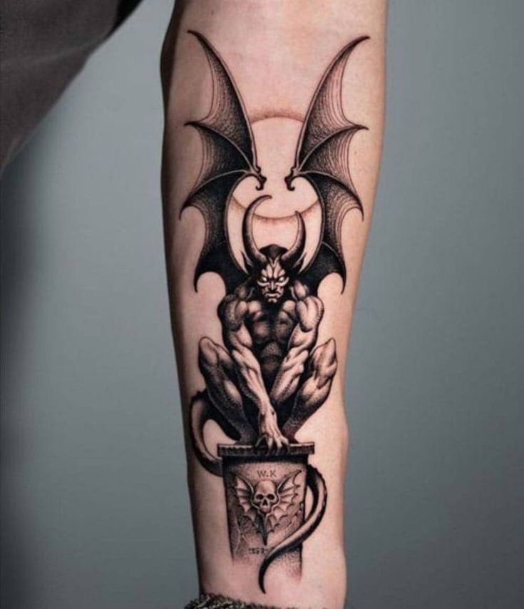 Crouching Gargoyle Demon Tattoo Design