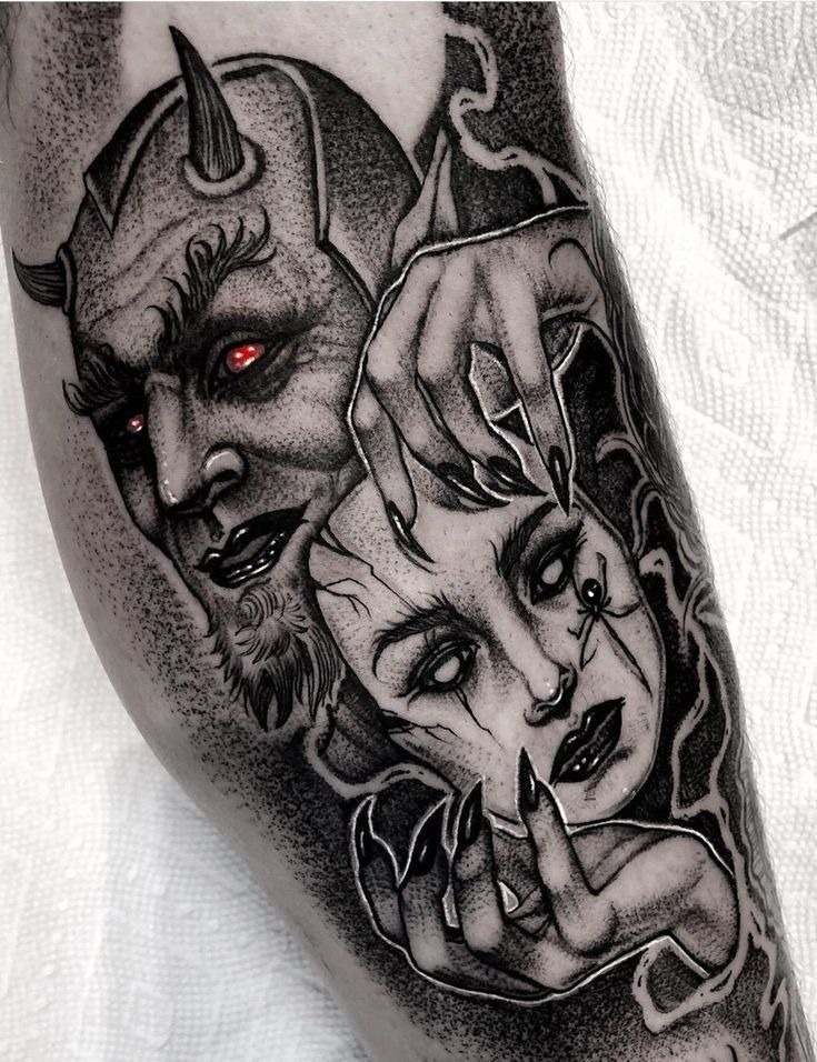 Demon and Woman Portrait Tattoo Design