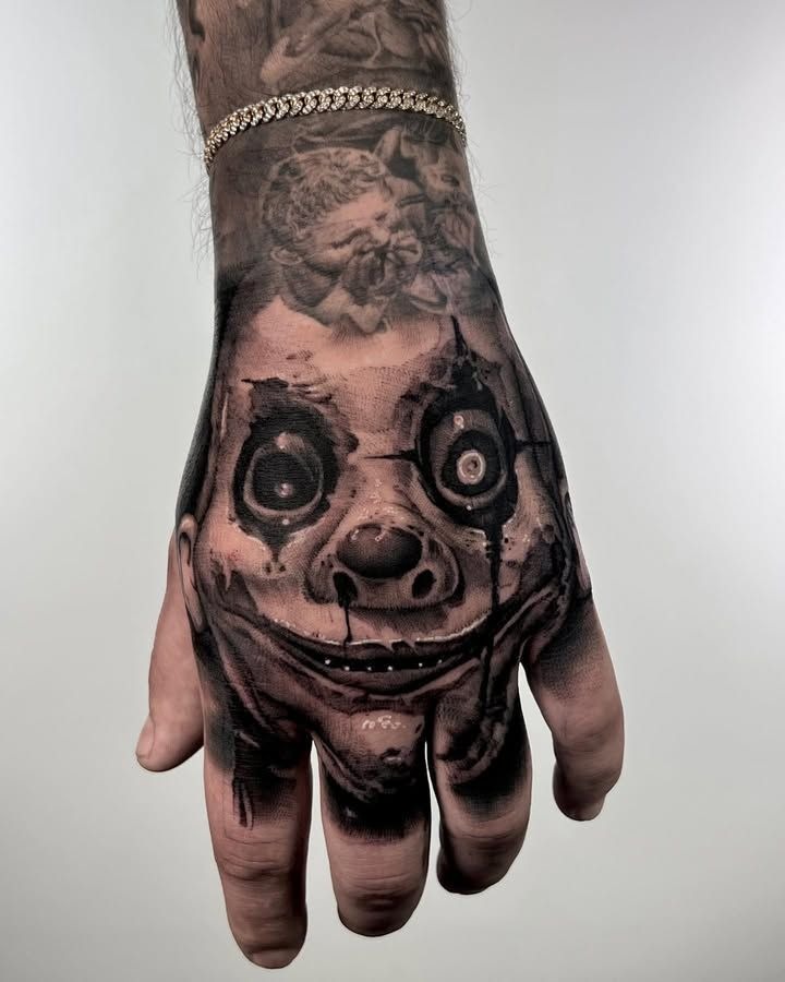 Disturbing Demon Hand Face Tattoo Design