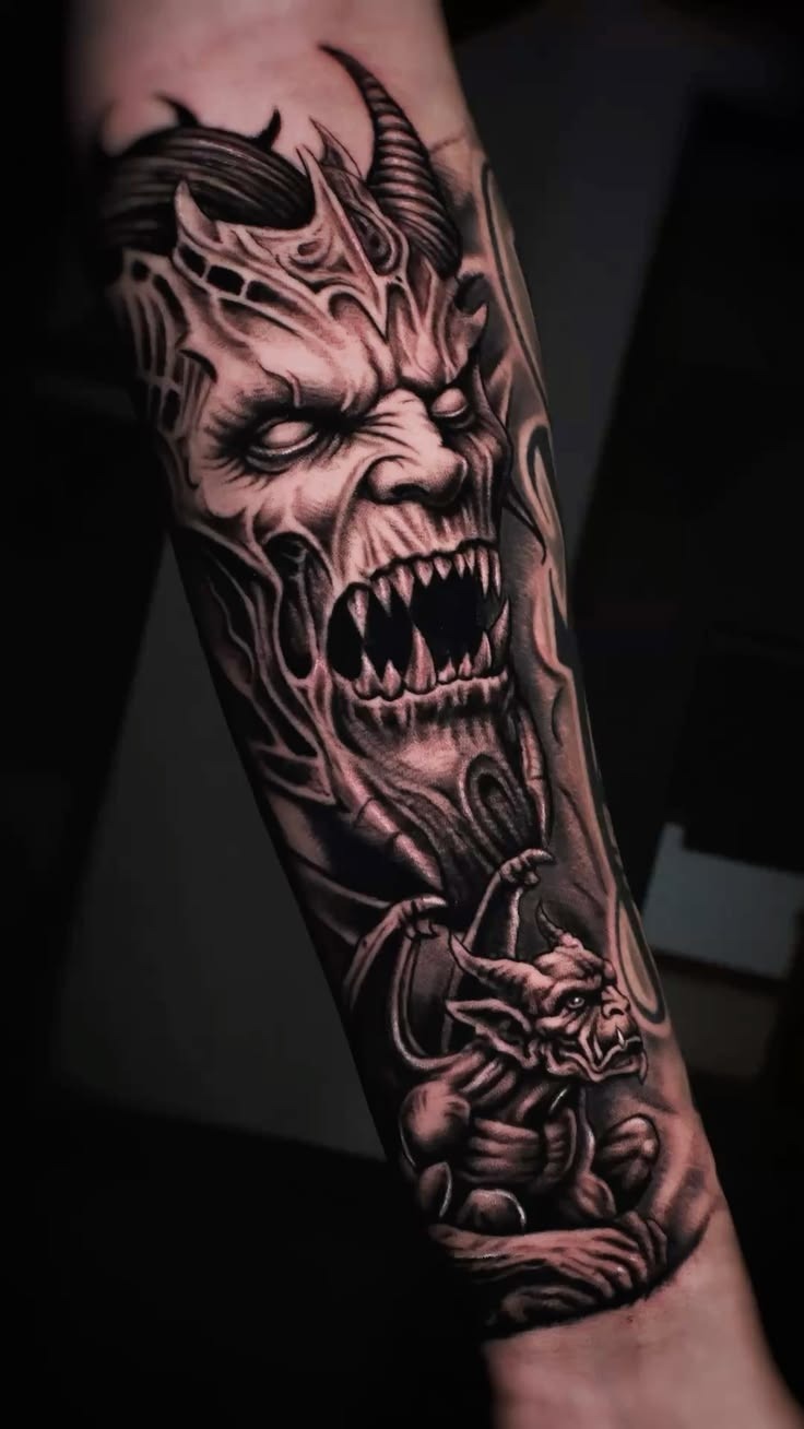 Giant Demon With Gargoyle Tattoo Design