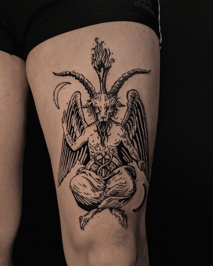 Horned Occult Figure Tattoo Design
