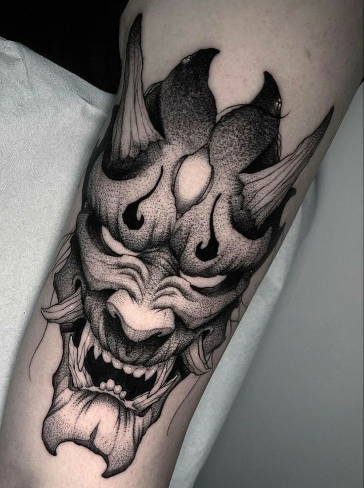 Japanese Oni Demon Mask Tattoo Design