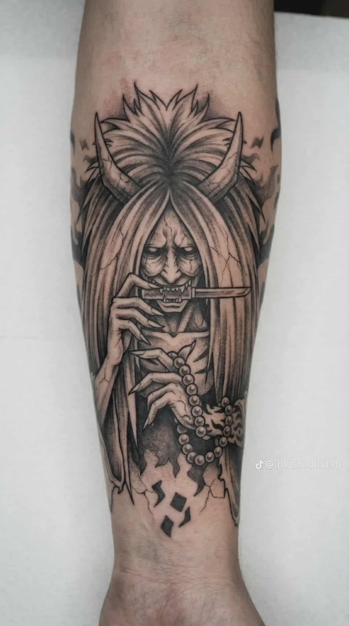 Long-Haired Oni Woman Tattoo Design