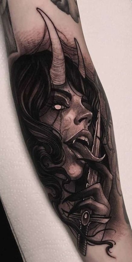 Seductive Horned Demoness Tattoo Design