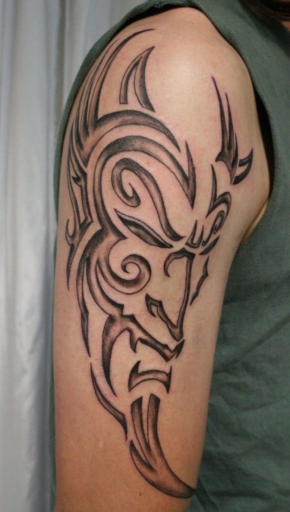 Tribal-Style Devil Face Tattoo Design
