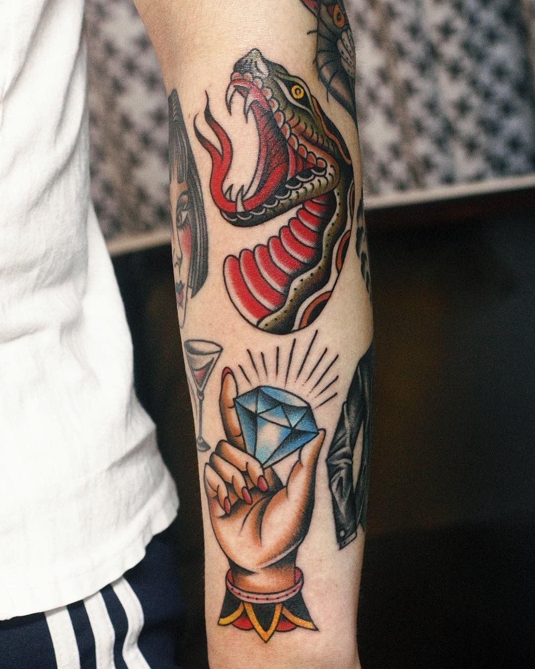 Traditional Hand and Diamond Tattoo Tattoo Design