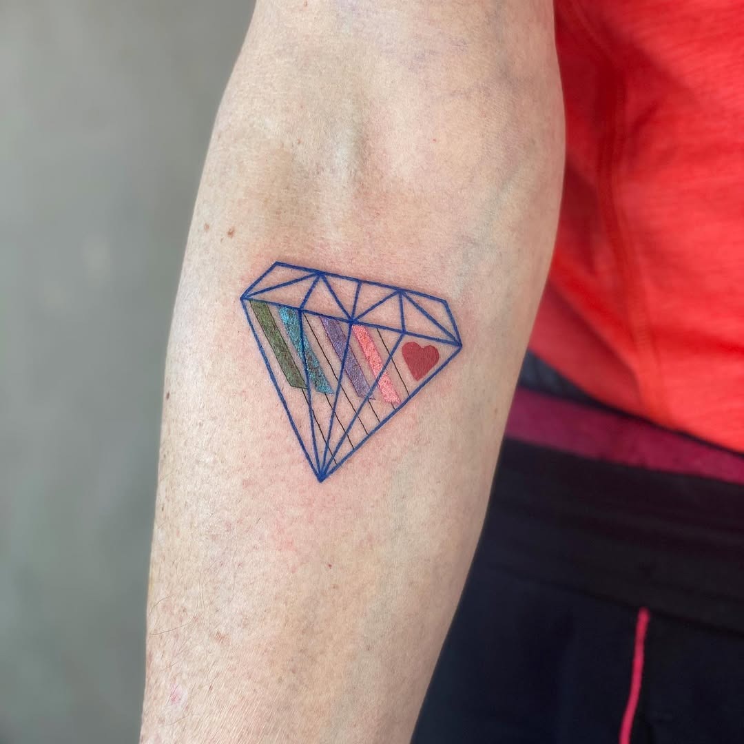 Colorful geometric diamond tattoo with hearts Tattoo Design