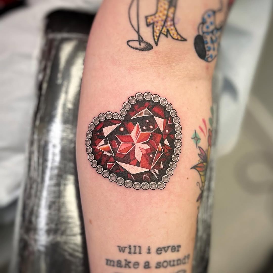 Colorful heart-shaped diamond tattoo design Tattoo Design