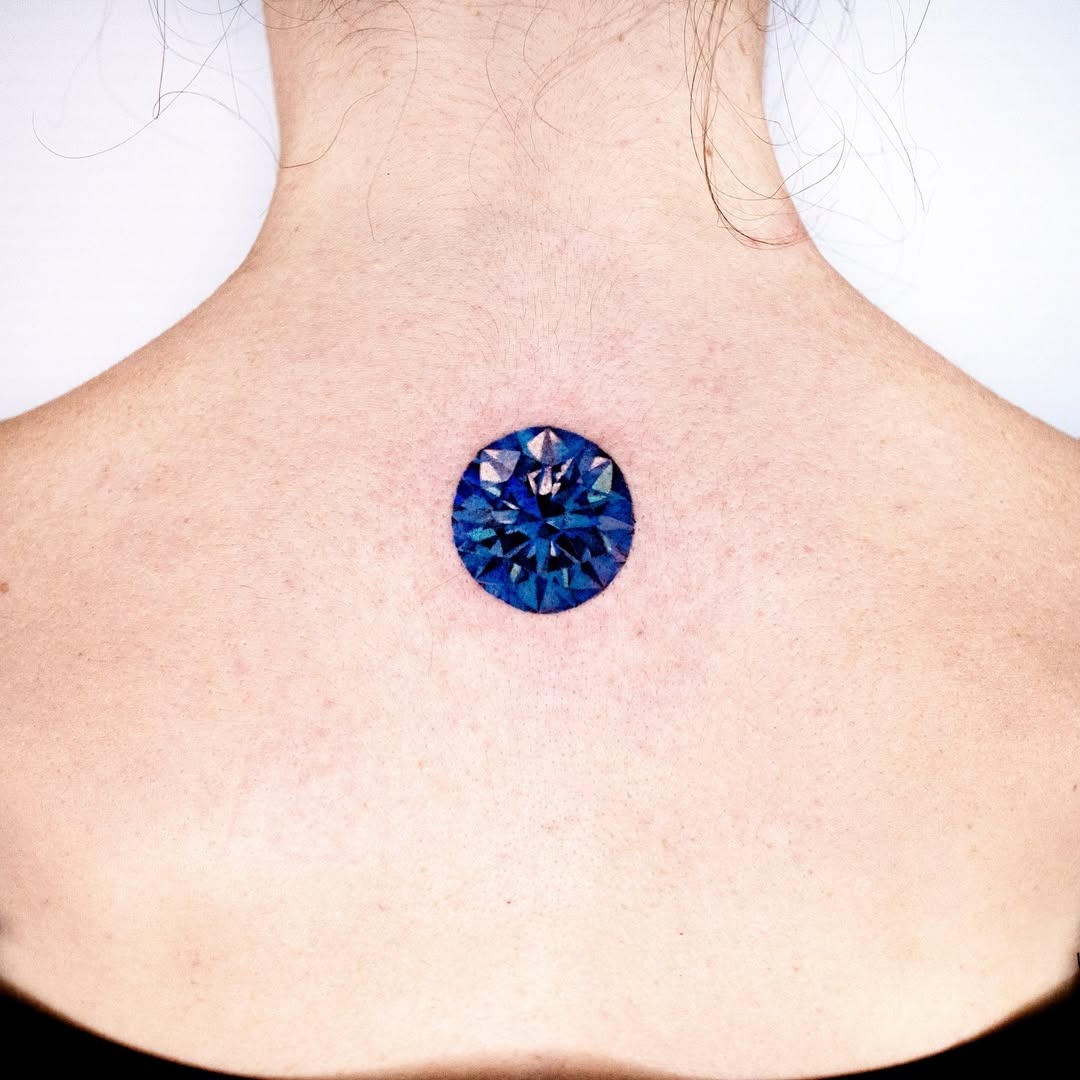 Stunning blue diamond tattoo on the neck Tattoo Design