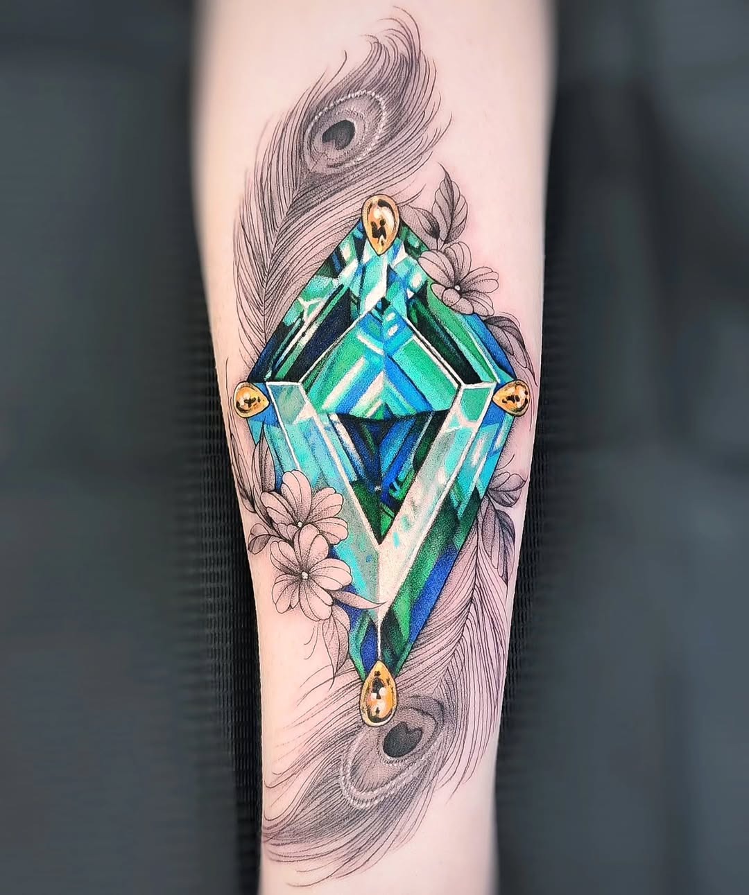 Stunning Diamond Tattoo with Floral Accents Tattoo Design