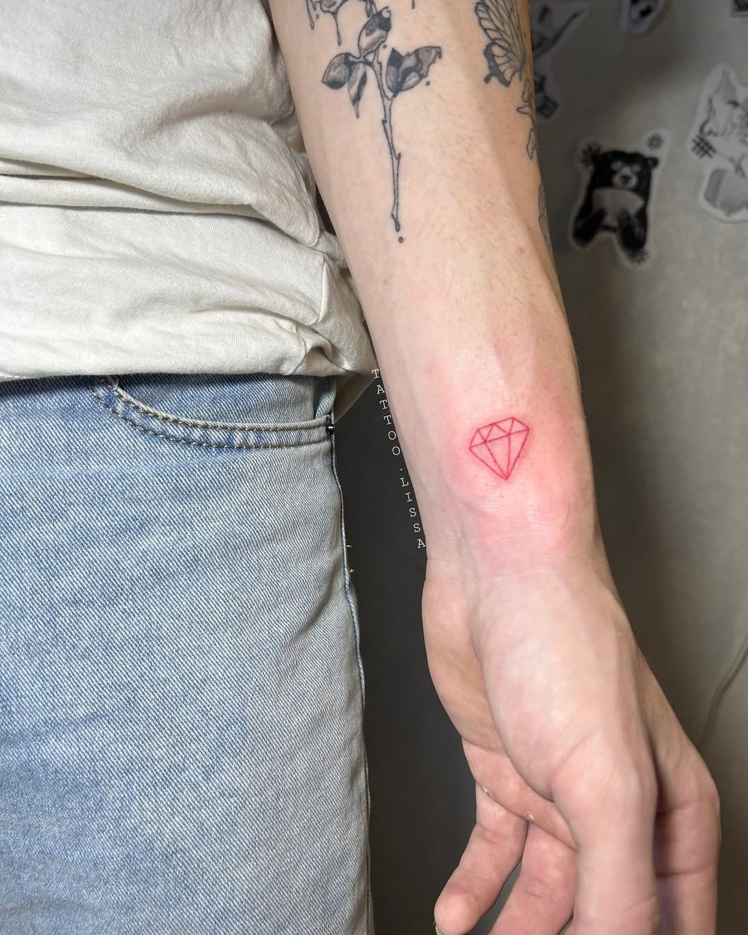 Stylish Red Diamond Tattoo on Arm Tattoo Design