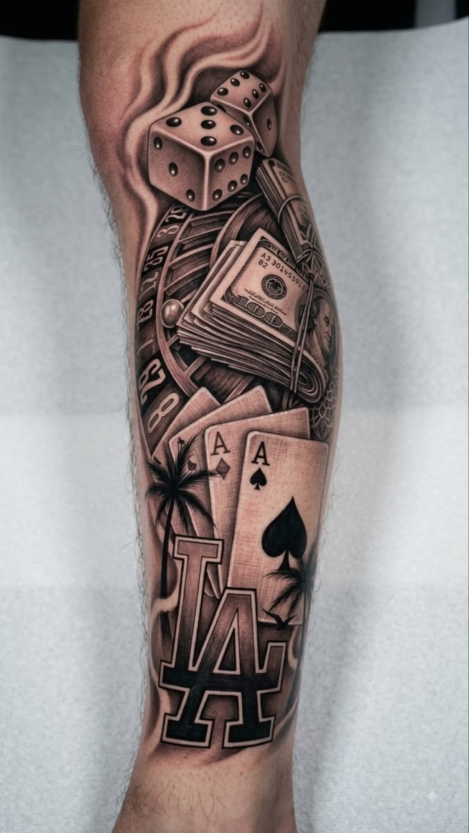 Hand Dice Tattoo With Script Tattoo Design