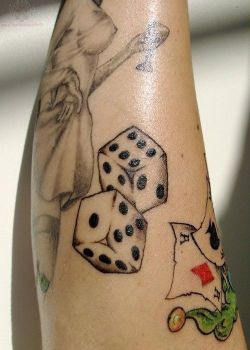 Tiny Black and Red Dice Tattoo Design