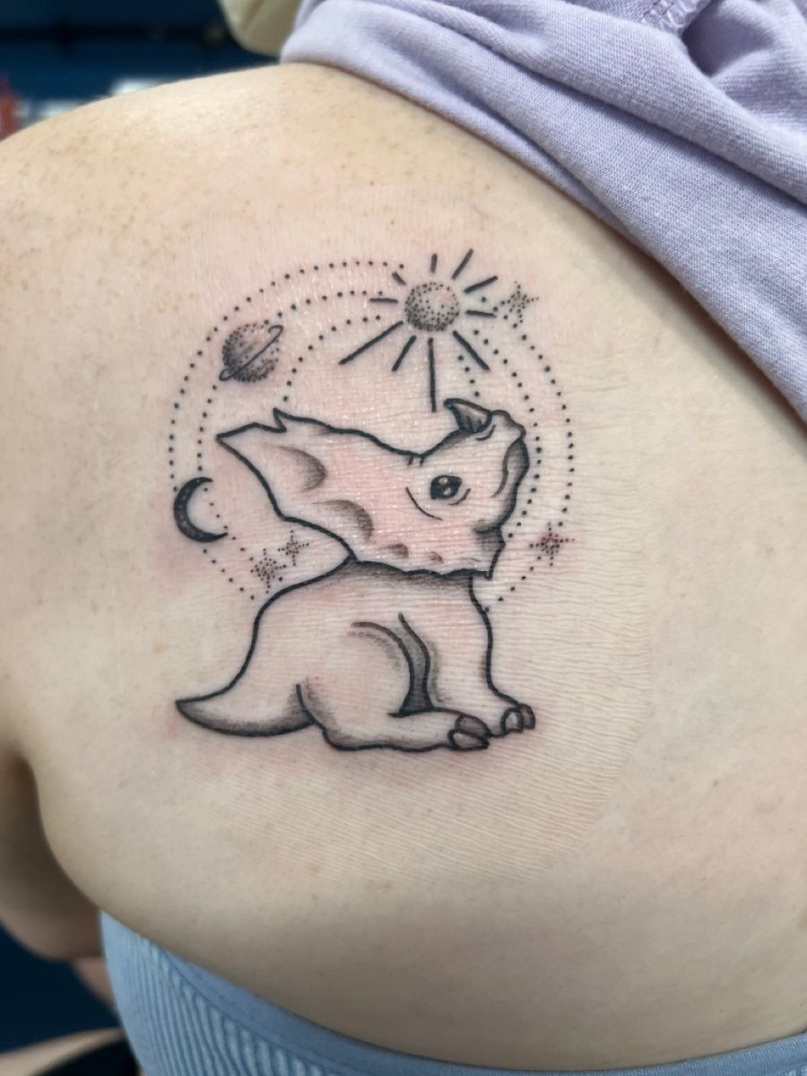 Baby Triceratops Under The Stars Tattoo Design