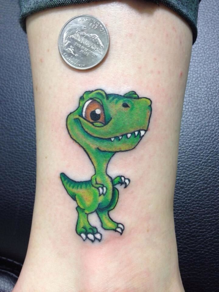 Bright Green Cartoon T-Rex Tattoo Tattoo Design
