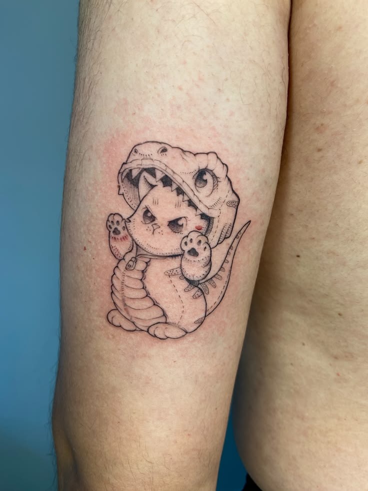Grumpy Cat In A Dinosaur Costume Tattoo Design