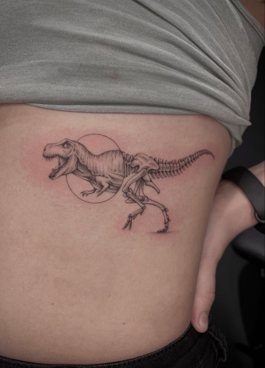 Realistic T-Rex Skeleton Transformation Tattoo Tattoo Design