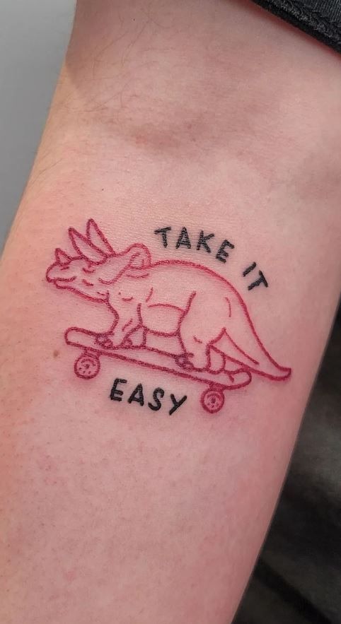 Take It Easy Skateboarding Triceratops Tattoo Design