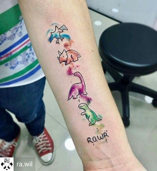 Watercolor Dinosaur Parade Tattoo Tattoo Design