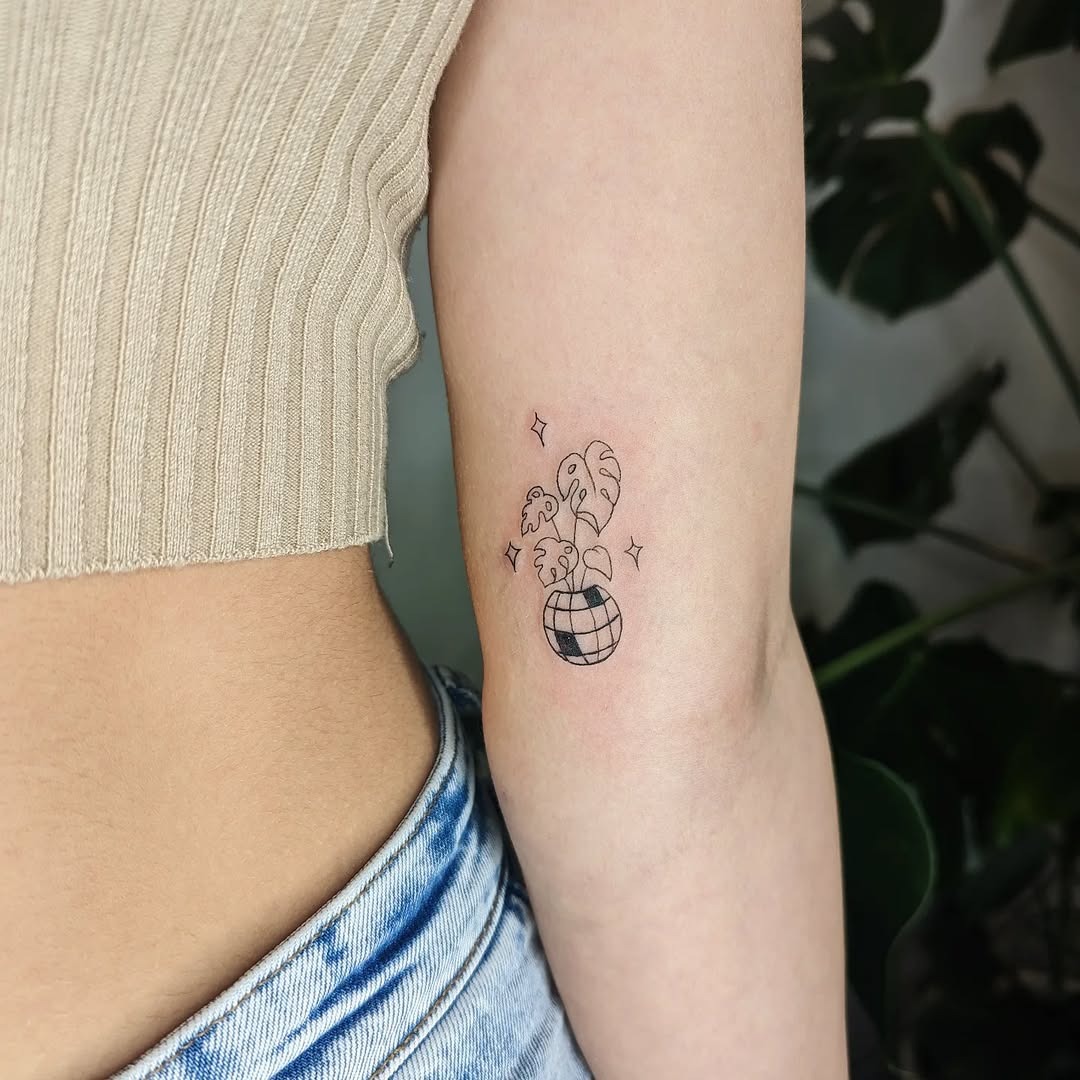 Chic Disco Ball Tattoo with Tropical Vibes Tattoo Design