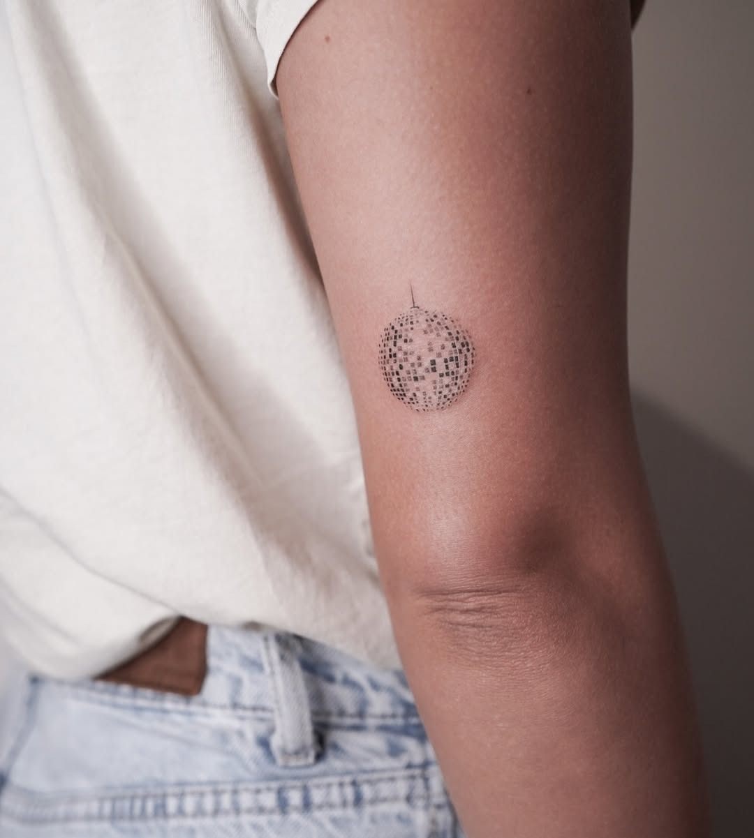 Minimalistic Disco Ball Tattoo on Arm Tattoo Design