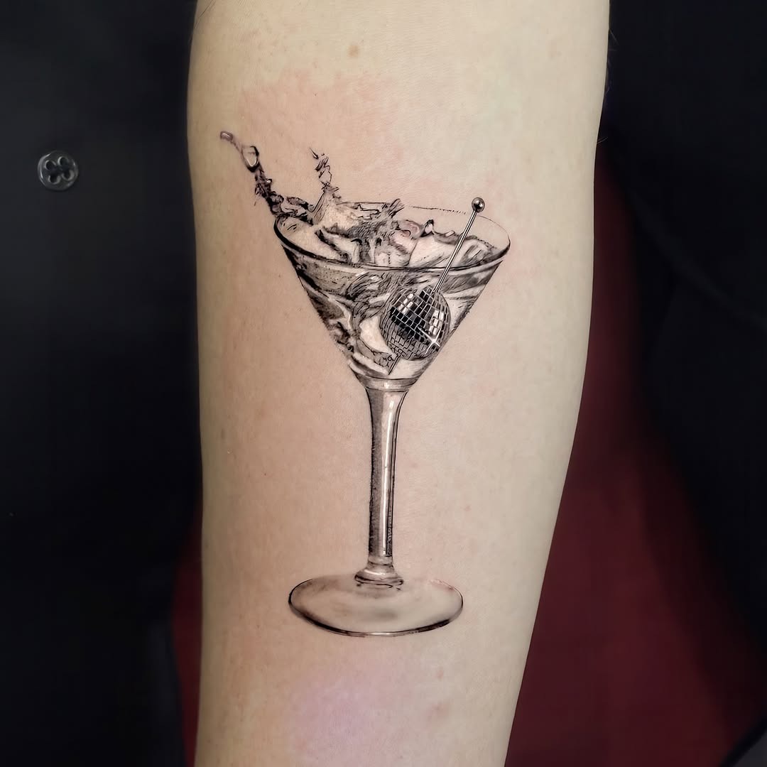 Stylish disco ball martini tattoo design Tattoo Design