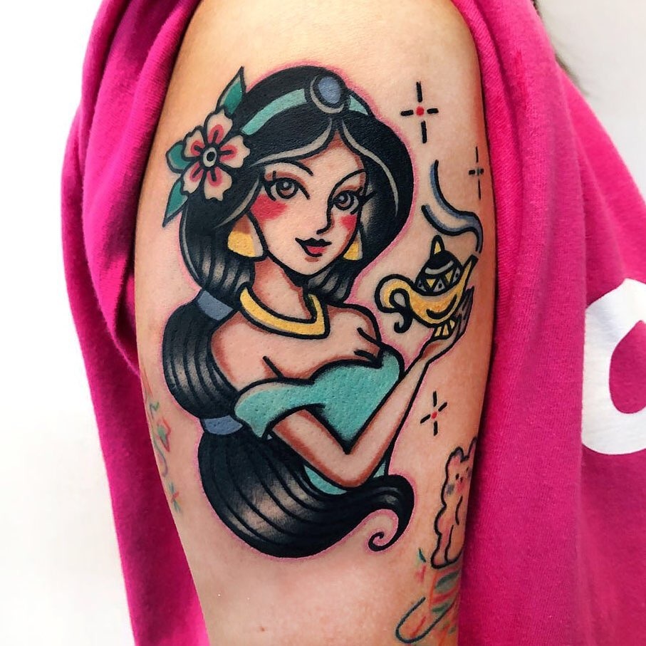This Jasmine tattoo captures the enchanting spirit of the beloved princess.